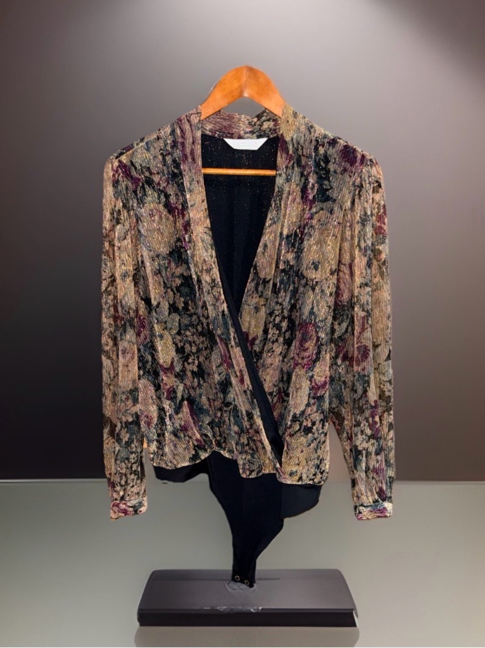 LC Lauren Conrad Black Bodysuit Top with Multicolor Metallic Accent-XL-EC